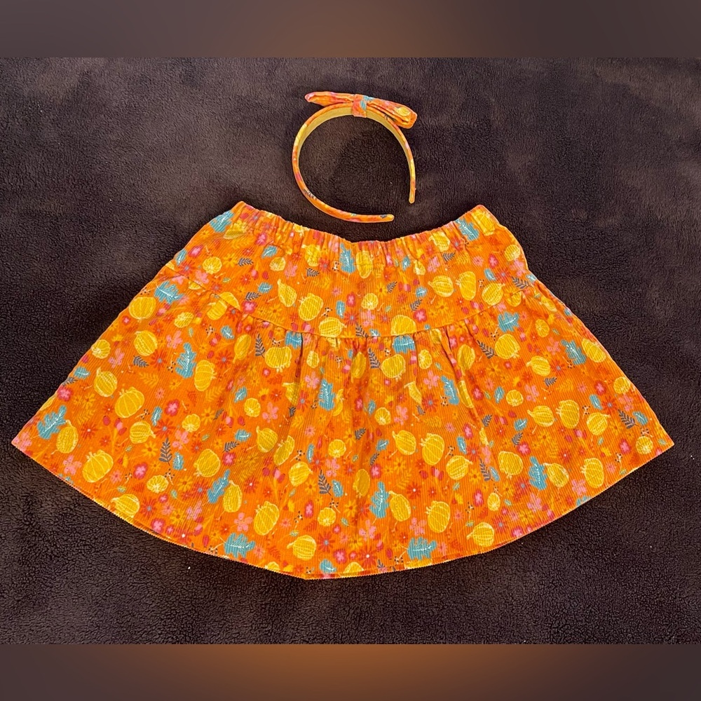 Girl Fall skirt and matching headband, Halloween skirt, pumpkin skirt  size 8